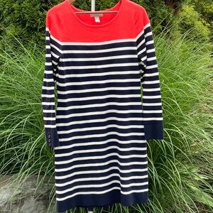 Banana Republic Navy Stripe and Orange Sweater Dress EUC